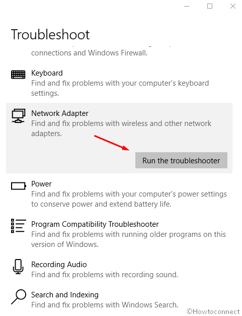 click on the Network Adapter and then hit the Run the troubleshooter button