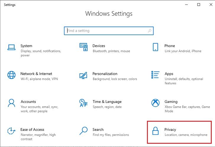 Privacy on windows setting