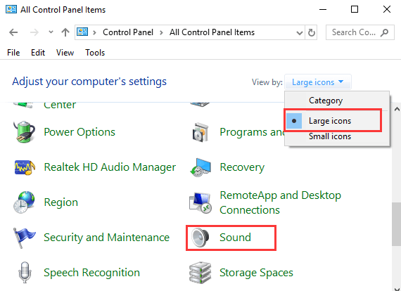find and choose Sound in the Control Panel.