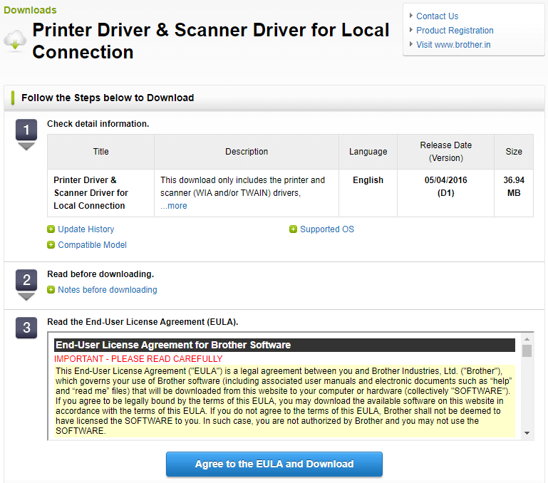 Brother DCP-T710W Driver click on the “Agree to the EULA and Download