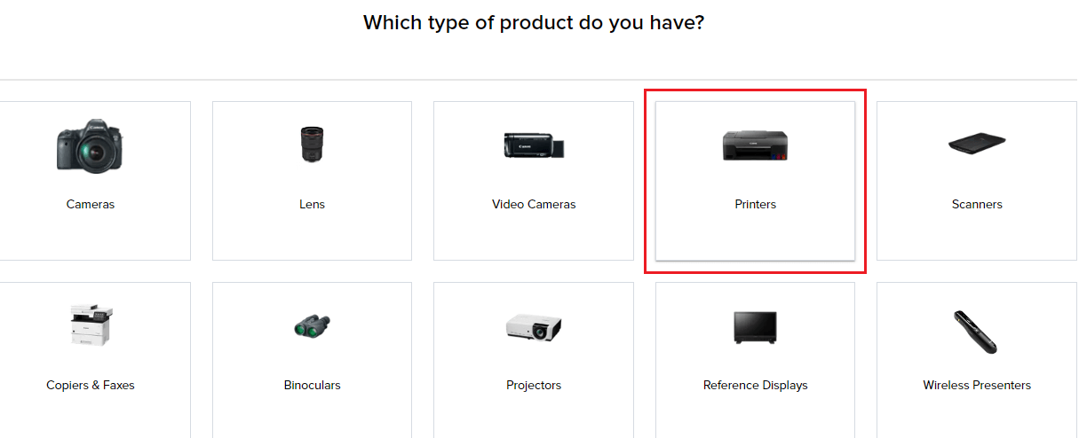Choose your product category and select the printer option and You can also type Canon MG2520 Driver Download