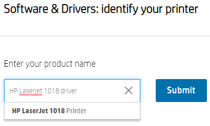 HP Laserjet 1018 driver printer in the search bar