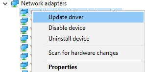 Click on the Network adapter option to expand and select the Update driver