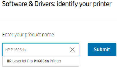 enter the HP P1606dn driver in the search bar