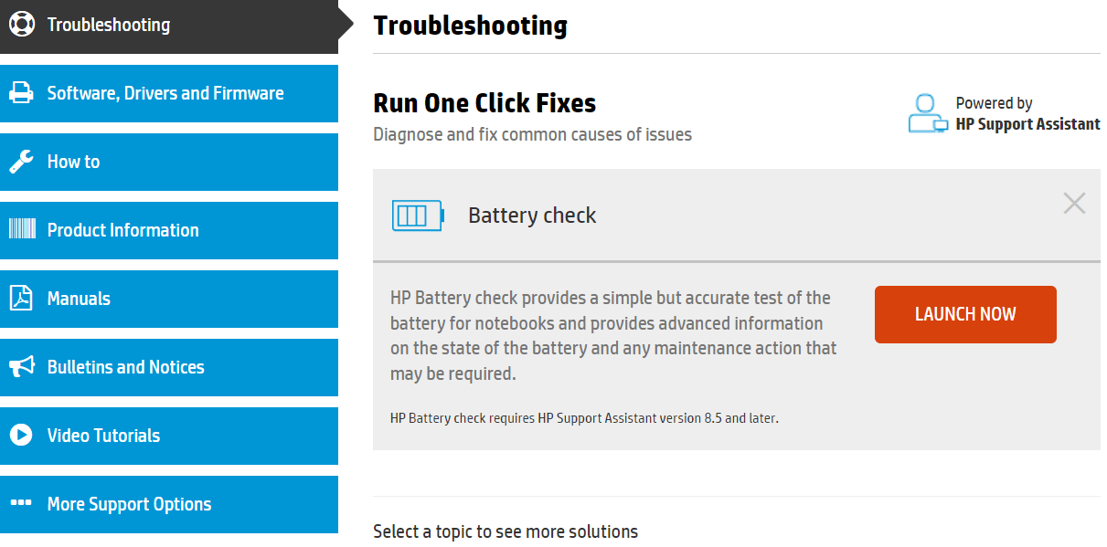 Go to the Troubleshooting tab and Click on the Battery check button