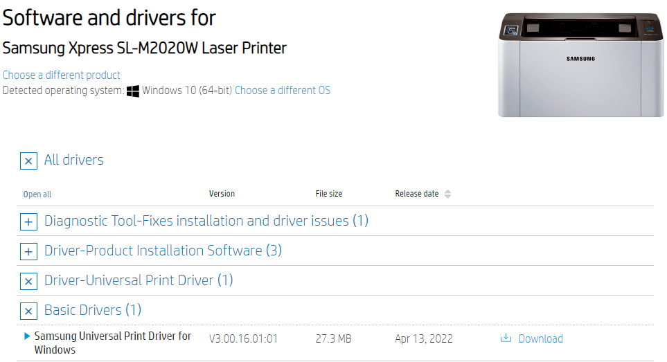 Samsung M2020W Driver Download